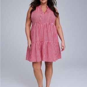 Women’s Red Gingham Sleeveless Tiered Dress
